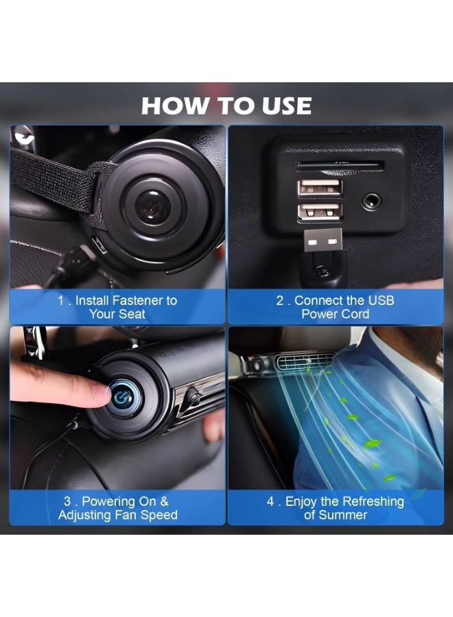 Car Fans,Seat Cooling Fans,Portable USB Car Fan,Car Fan for Kids,USB Powered 3 Speeds Portable Car Cooling Fan, Headrest Car Fans Cooling for SUV, RV, Vehicles (Black) - Image 2